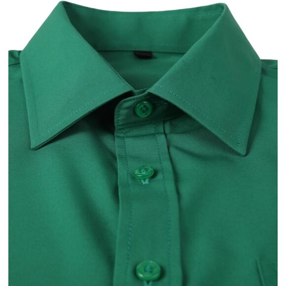 Men's Green Dress Long Sleeve Button Down Business Formal Stretch Shirts - Picture 3 of 6